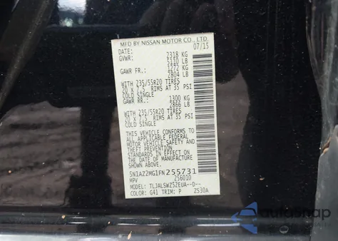 2015 Nissan Murano Platinum z USA, uszkodzony, nr VIN 5N1AZ2MG1FN255731